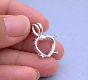 Handmade Solid 925 Silver 10mm Heart 4 Prong Semi Mount Designer Charm Pendant Empty Stone Setting DIY Keepsake Resin Jewelry - Product Image 1