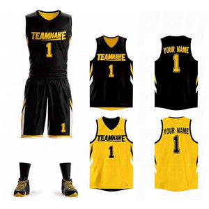 ชุดบาสเก็ตบอลสำหรับผู้ใหญ่ ออกแบบ OEM สีดำและสีเหลือง ชุดบาสเก็ตบอลโพลีเอสเตอร์แบบไม่มีแขน ระบายอากาศได้ดี แห้งเร็ว - Product Image 1