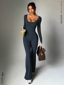 Women's Mock-<b>Neck</b> Flare Tracksuit Jumpsuit | Slim-Fit Activewear Unitard | Premium Moisture-Wicking Performance <b>Bodysuit</b> - Product Image 2