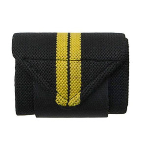 Últimas correas de levantamiento de algodón Rhino Fitness con soporte para muñeca, cierre elástico de gancho y bucle, banda de soporte deportiva para exteriores con rayas negras y amarillas. - Product Image 4