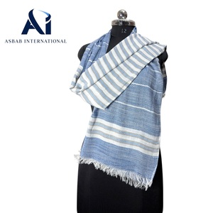 <b>Top</b> Selling Sustainable Indigo Nautical Striped Cotton Scarf Handmade Handloom Maritime Shawl Asymmetric Block Panel Breathable - Product Image 3