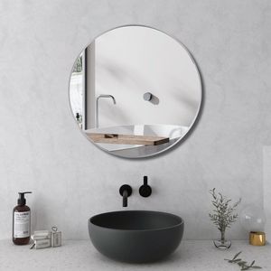 24-Inch <b>Silver</b> Circle Wall <b>Mirror</b> with Metal <b>Frame</b> Round Bathroom <b>Mirror</b> Circular <b>Mirrors</b> 24-Inch <b>Silver</b> <b>Mirror</b> - Product Image 3
