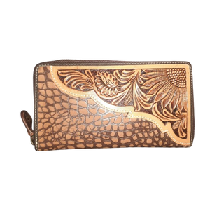 Premium Bohemian Style Women's Genuine Leather Bifold <b>Wallet</b> Handcrafted RFID <b>Security</b> Zipper Closure Cowhide Finish Geometric - Product Image 1