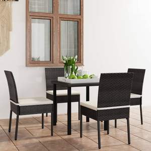 Conjunto de comedor de ratán sintético negro y crema con estructura de acero para uso en jardín - Product Image 3