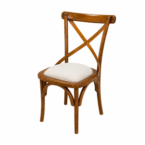 Chaise de salle à manger en teck massif style toscan, dossier croisé, qualité supérieure, assise rembourrée en cuir PU, mobilier de maison et d'hôtel - Product Image 4