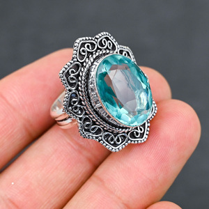 Anillo de Plata de Ley 925 con Topacio Azul Creado en Laboratorio, Hermoso Anillo con Piedra en Forma de Pera, Joyería de Boda Hecha a Mano con Turquesa - Product Image 2