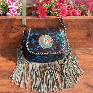 Nuevo pelo Real en piel de piel oculta flecos diseñador Concho Sling Bag piel metálica gamuza cuero bolsa fiesta desgaste mujeres Sling bolsas - Product Image 2