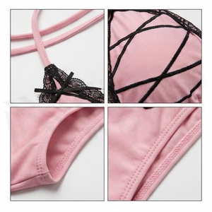 Ensemble bikini rose à lacets avec soutien-gorge croisé et bas string, maillot de bain pour femme - Product Image 4