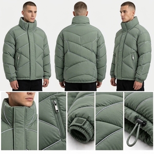 Veste matelassée verte pour homme, col montant, manteau d'hiver zippé, streetwear d'extérieur, étiquette privée personnalisée OEM ODM - Product Image 4