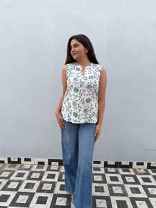 Blusa Elegante para Mujer, Estampado Floral, Sin Mangas, Casual, Corta, Holgada, de Viscosa y Rayón, para Uso Diario - Product Image 4