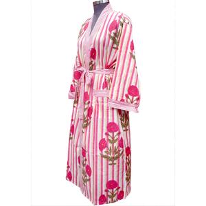 Robe de chambre femme en coton à rayures, coupe kimono décontractée, col en V, avec ceinture, longueur intégrale, pour la maison et la plage - Product Image 2