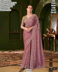 Sari Tradicional Hemlata para Mujer, Bordado, de Viscosa, Corte Regular, para Todo el Invierno, Diwali, Bodas y Fiestas, Sin Arrugas - Product Image 2