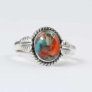 Anillo de Piedra de Ostra Espinosa Hecho a Mano, Anillo Midi de Concha Naranja, Joyería de Concha de Ostra Natural - Product Image 1