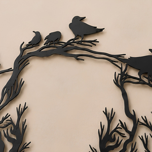 ELEPHANT <b>BIRDS</b> WALL <b>DECOR</b> Iron Tree Silhouette Wall Art Black Finish Handmade Decorative Hanging Contemporary Modern Nature - Product Image 2