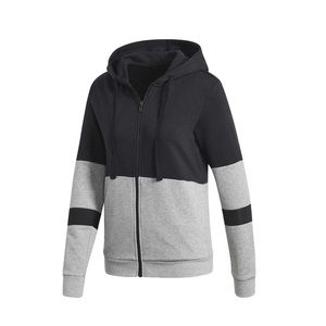 Sudadera con capucha de bloque de color para hombre, con cremallera completa, al por mayor, bicolor negro y caqui, con logotipo personalizado, estilo streetwear - Product Image 3