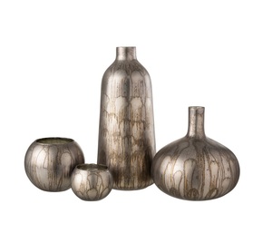 Vases en verre gris bronze vieilli, bouteilles hautes et supports floraux sphériques à motif de veines fluides abstraites, décoration intérieure élégante et contemporaine - Product Image 3