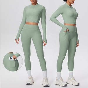 Red Color Blocking Yoga Set Women 2 Piece Sports Bra <b>Leggings</b> High Waist Full Length <b>Seamless</b> Contrast Binding Racerback - Product Image 2