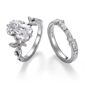 แหวนเพชรแล็บแพลตตินั่ม ชุดเครื่องประดับแฟชั่น พลอยหลัก 4 กะรัต เพชรแล็บทรงเรเดียนท์คัท แหวนหมั้น แหวนแต่งงานสำหรับผู้หญิง - Product Image 1