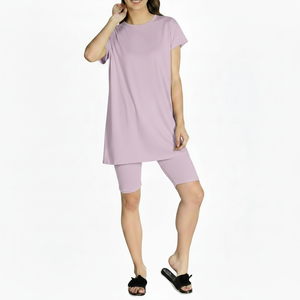 Ensemble 2 pièces d'été pour femme : Haut imprimé et short cycliste avec poches latérales, en Spandex et Polyester, ultra doux, respirant et écologique - Product Image 5