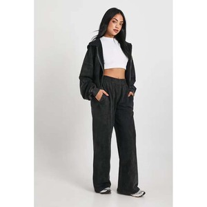 Women's 2-Piece Hooded Tracksuit Set <b>Cropped</b> Knitted Solid <b>Black</b> Loose Fit Casual All Seasons Full <b>Sleeve</b> Sweatshirt Pants - Product Image 6