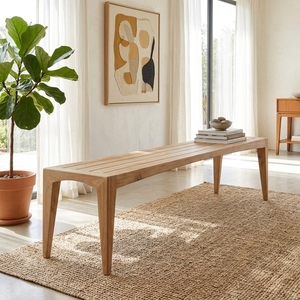 Banco Largo Blanca, Moderno, Escandinavo, de Madera Maciza, Elegante, Minimalista, Rectangular, Mueble de Madera para Comedor, Diseños para el Hogar - Product Image 4