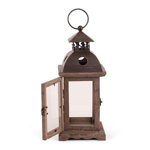 Farol de Madera Vintage, Portavelas Decorativo, Farol Colgante con Parte Superior de Metal y Paneles de Vidrio - Product Image 3
