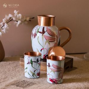 Botella de agua de cobre pintada a mano, frasco ayurvédico para la salud, recipiente reutilizable para bebidas, para yoga, deportes, viajes, diseño de mandala azul, pedido al por mayor - Product Image 3