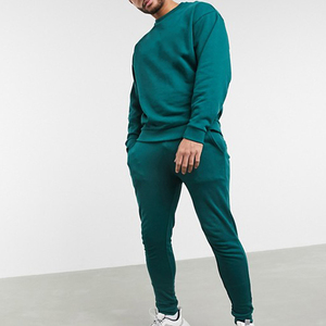 Chándal de Algodón Verde para Hombre, Cuello Redondo, Color Sólido, Transpirable, Corte Regular, con Bolsillos Laterales, para Otoño - Product Image 1