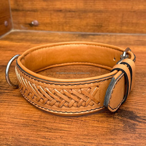 Vente en gros de colliers de chien en cuir tressé personnalisés fabriqués à la main de luxe colliers rembourrés en cuir véritable pour animaux de compagnie - Product Image 5