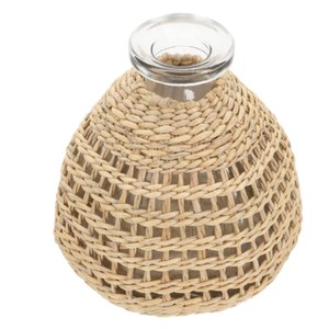 Jarrón de Vidrio Tejido de Ratán Estilo Boho, Maceta Nórdica Hecha a Mano de Seagrass, Soporte para Plantas Hidropónicas de Escritorio, Jarrón Decorativo para Bodas y Hogar - Product Image 1