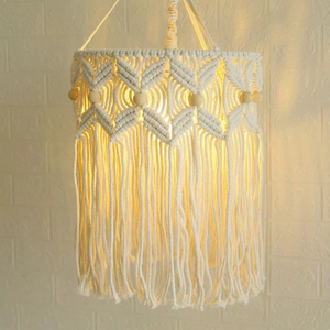 Lámpara de Techo de Macramé de Algodón Hecha a Mano con Cuentas de Madera y Marco de Hierro, Iluminación de Techo con Borlas, Estilo Bohemio, Decoración de Interiores - Product Image 4