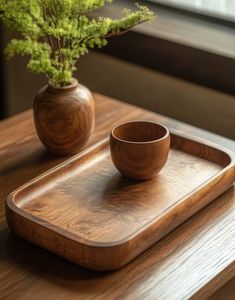 Plateau de service rond en bois brun, durable, écologique, poli, moderne, pour clés et pièces de monnaie - Product Image 3