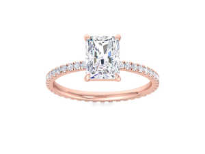 Anillo de Compromiso con Diamante Cultivado en Laboratorio de Corte Radiante, Banda de Diamantes Pavé, Anillo de Compromiso de Oro, Anillo de Diamante Radiante Minimalista - Product Image 3