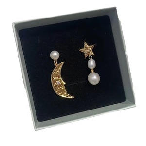 14K Gold Stake 2025 Baroque Style <b>Star</b> <b>Moon</b> Asymmetric Pearl <b>Earrings</b> European American Ins Same Style As Internet Celebrity - Product Image 5