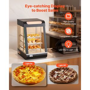 Calentador de Alimentos Comercial de 3 Niveles con Luz LED de 800W, Almacenamiento Superior y Estantes Ajustables, 86-185 °F, Equipo de Calentamiento y Mantenimiento de Temperatura - Product Image 4