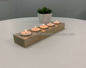 Decoración de madera esculpida hecha a mano, portavelas de madera de forma de flujo rectangular, soporte de candelita rectangular para decoraciones navideñas - Product Image 6