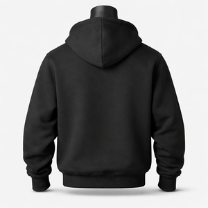Arabic Numeral Graphic Zip Hoodie <b>Black</b> Cotton Polyester <b>Fleece</b> Split Chest Print Sweatshirt <b>Men</b> - Product Image 2
