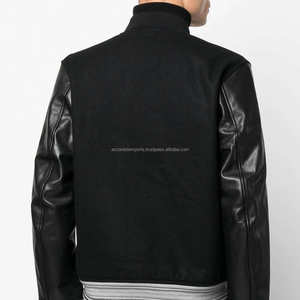 Chaqueta Universitaria de la Liga Negra para Hombre, Prenda Exterior Elegante de Lana y Cuero, Decoración de Bordado en Lona Fina, Chaquetas para Hombre - Product Image 3