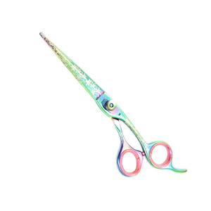 Ciseaux de coiffure professionnels en acier inoxydable, revêtement titane arc-en-ciel, gravure florale, pour droitiers, ciseaux de salon - Product Image 1