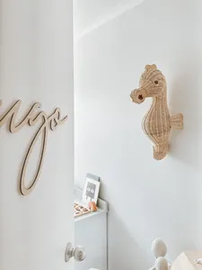 Arte de Pared de Caballito de Mar Hecho a Mano al por Mayor, Decoración de Mimbre Natural Estilo Boho para Habitación Infantil, Suministros de Decoración para Guardería con Temática Oceánica - Product Image 2