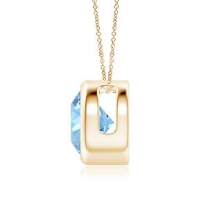 14k <b>Solid</b> <b>Gold</b> Bezel-set Round Brilliant Cut Natural Aquamarine Solitaire <b>Pendant</b> Necklace Everyday Wear IGI Certified <b>Pendant</b> - Product Image 2