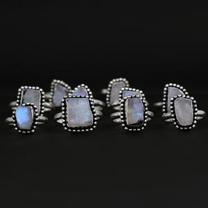 Wholesale Natural Rainbow Moonstone 925 Sterling Silver Plated Handmade Vintage Bohemian Minimalist Artisan <b>Statement</b> <b>Rings</b> - Product Image 3