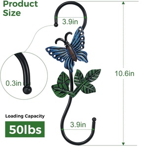 Thick Solid Steel Metal Butterfly Design Farmhouse Style Waterproof Eco-Friendly Wall Mounted <b>Garden</b> Bird Feeder <b>Hooks</b> - Product Image 2