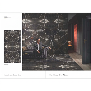 Dalles en pierre frittée Jumbo 1200x2400mm aspect marbre noir pour sol et mur de villa de luxe, carreaux en porcelaine émaillée - Product Image 1