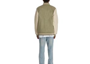 Veste universitaire en laine sur mesure de haute qualité, grande taille, col mandarin, manches en cuir, pour hommes - Product Image 2