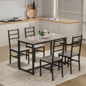 Set da Pranzo Stile Fattoria per 4 Persone, Kit Moderno Mid-Century di Tavolo e Sedie da 5 Pezzi per Sala da Pranzo - Product Image 1