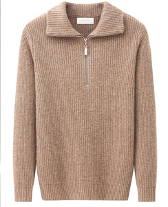 Pull décontracté pour femmes avec demi-fermeture éclair col rabattu Design printanier à la mode 2x2 côtelé Allover Body Cable Style - Product Image 1