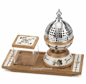 Concepthome Stainless Steel Incense <b>Burner</b> with wood Base Aromatic Diffuser <b>for</b> Home Decor - Product Image 1