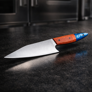 Couteau de chef artisanal écologique en acier inoxydable avec manche en résine ambidextre et étui en cuir vintage - Cadeau pour la fête des pères - Product Image 4