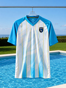 Conjunto de Uniforme de Fútbol Personalizado con Cuello en V, Manga Corta, Sublimado, Transpirable, Unisex para Adultos, con Rayas - Product Image 6